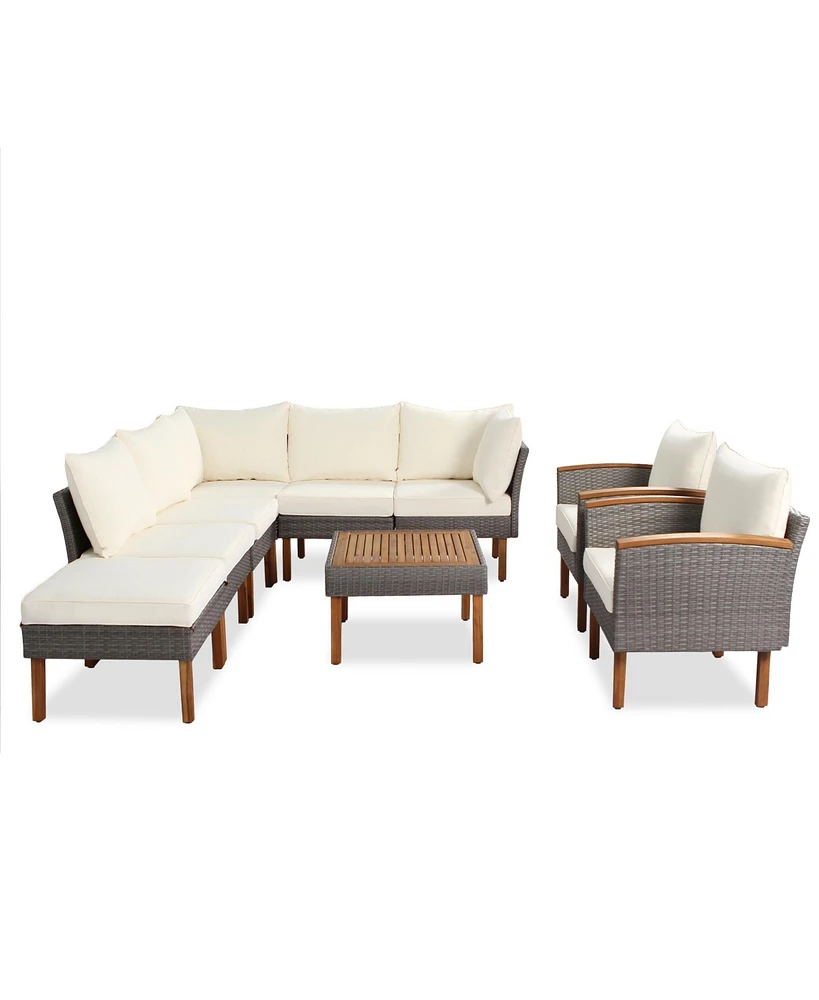 Streamdale Furniture 9-Piece Patio Furniture Set with Pe Wicker and Acacia Wood