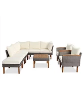 Simplie Fun 9-Piece Patio Furniture Set with Pe Wicker and Acacia Wood