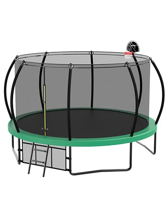 Simplie Fun 12-Foot Green Trampoline with Safety Net and Basketball Accessories