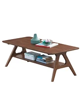 Mid-Century Modern Wood Coffee Table with Shelf