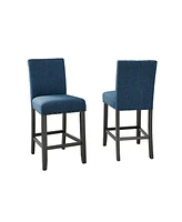 Streamdale Furniture Blue Fabric Counter Height Stools with Nailhead Trim, Set of 2