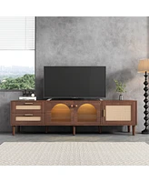 Multifunctional Tv Stand with Rattan Drawers and Ample Storage