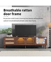 Streamdale Furniture Multifunctional Tv Stand with Rattan Drawers and Ample Storage