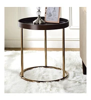 Round Tray Table with Metal Frame, Espresso