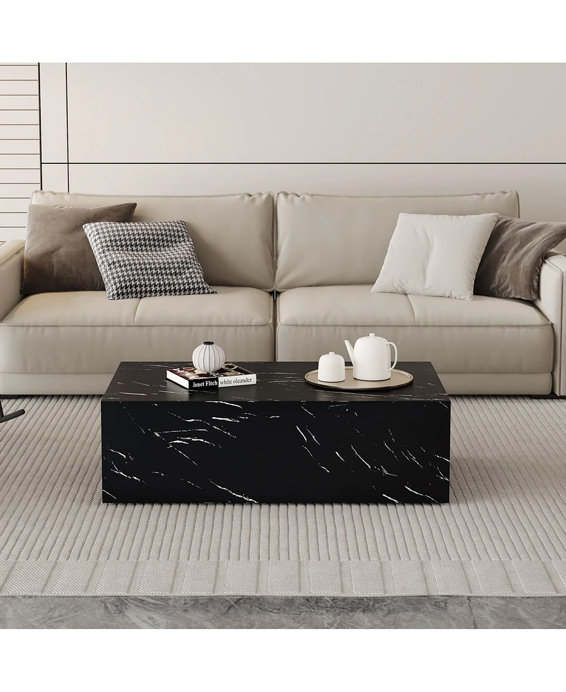 Simplie Fun Exquisite Black Pattern Coffee Table with Easy Assembly