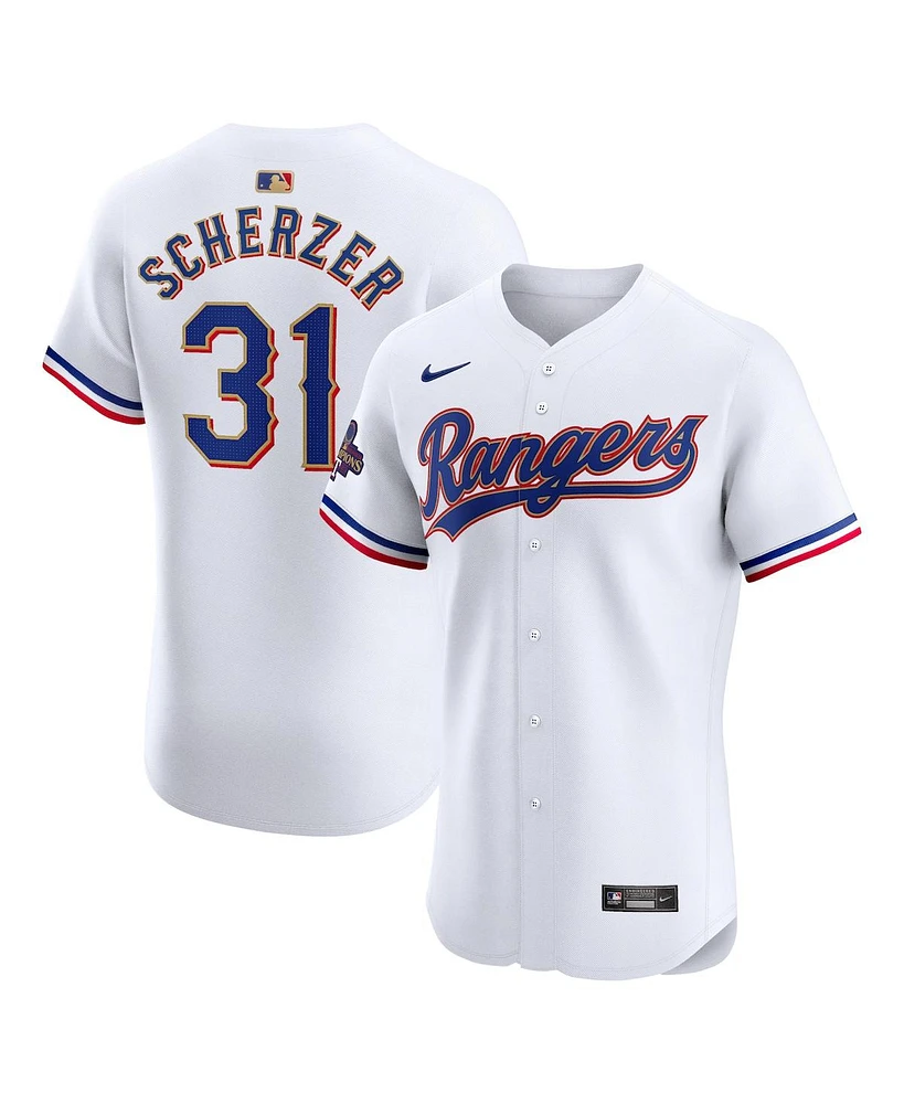 Nike Men's Max Scherzer White Texas Rangers 2024 Gold Collection Elite Player Jersey