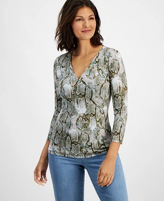 I.n.c. International Concepts Women's Printed Ribbed Top, Created for Macy's