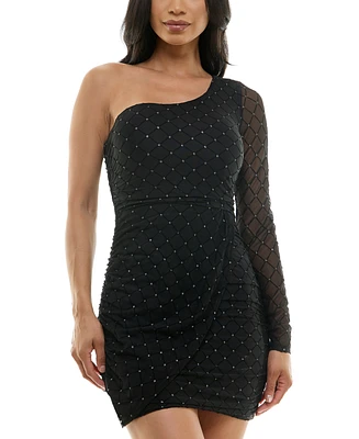 City Studios Juniors' Glitter One-Sleeve Bodycon Dress