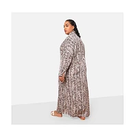 Rebdolls Plus Isha Bamboo Print Button Front Maxi Shirt Dress