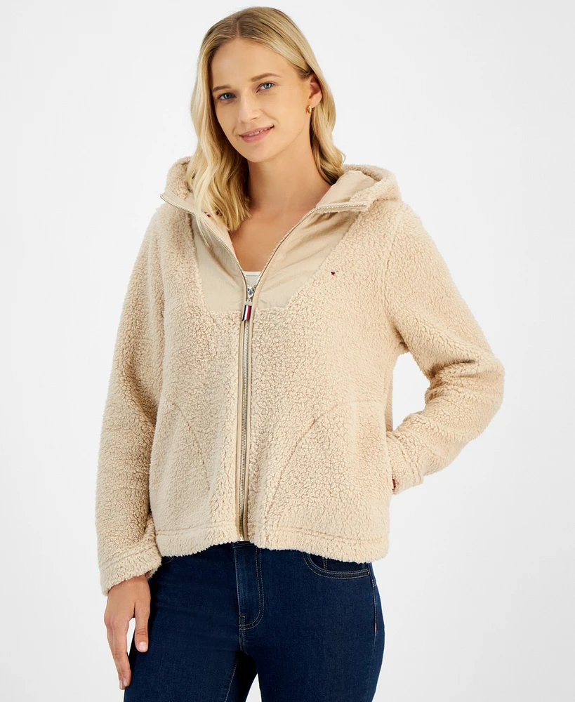 Tommy Hilfiger Women's Sherpa Zip-Front Hooded Sweater