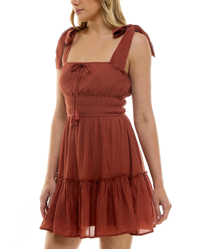 Trixxi Juniors' Square-Neck Tie-Strap Fit & Flare Dress