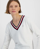 Tommy Hilfiger Women's Contrast-Trim V-Neck Sweater