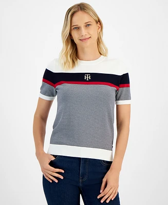 Tommy Hilfiger Women's Cotton Colorblocked Short-Sleeve Sweater