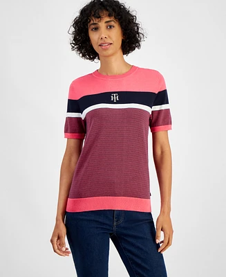 Tommy Hilfiger Women's Cotton Colorblocked Short-Sleeve Sweater