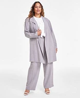 Kasper Plus Size Melange Crepe Drape Collar Jacket Ruffled Front Button Down Sleeveless Blouse Pull On Elastic Back Mid Rise Pants