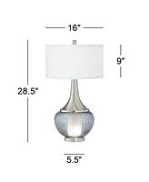 Courtney Chic Table Lamp with Nightlight 28.5" Tall Fluted Smoked Ribbed Glass Brushed Nickel White Linen Hardback Drum Shade for Living Room Bedroom