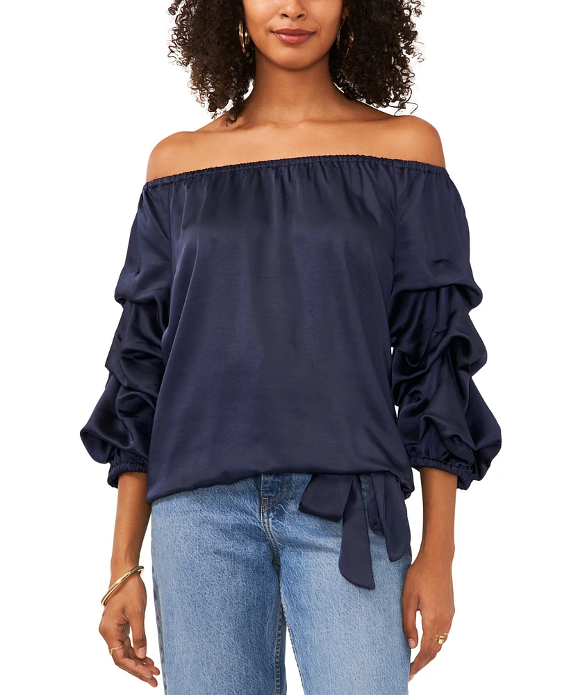 Vince Camuto Women's Off The Shoulder Bubble Sleeve Tie Front Blouse