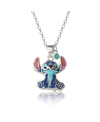 Disney Stitch Silver Plated Enamel & Blue Crystal Sitting Stitch Pendant