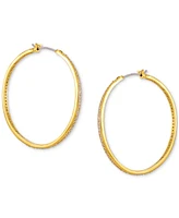 Guess 14k Gold Ion-Plated Medium Pave Hoop Earrings, 1.25"