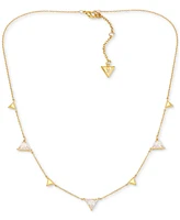 Guess 14k Gold-Plated & Cubic Zirconia Triangle Station Necklace, 16" + 2" extender