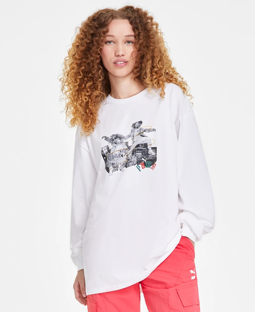 Puma Women's Classic Long Sleeve Graphic Print Cotton T-Shirt