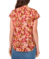 Vince Camuto Women's Floral-Print Split-Neck Short-Sleeve Top