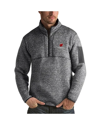 Antigua Men's Charcoal Wisconsin Badgers Fortune Half-Zip Sweatshirt