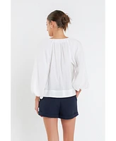 English Factory Women's Shirringed Puff Sleeves Top