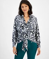 I.n.c. International Concepts Women's Printed Tie-Front Blouse, Created for Macy's