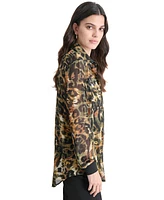 Dkny Women's Printed Chiffon Button-Front Blouse