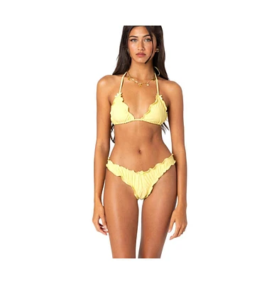 Women's Golden Ruffle Edge Triangle Bikini Top