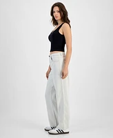 Vanilla Star Juniors' Contrast Stitched High-Rise Cargo Pants