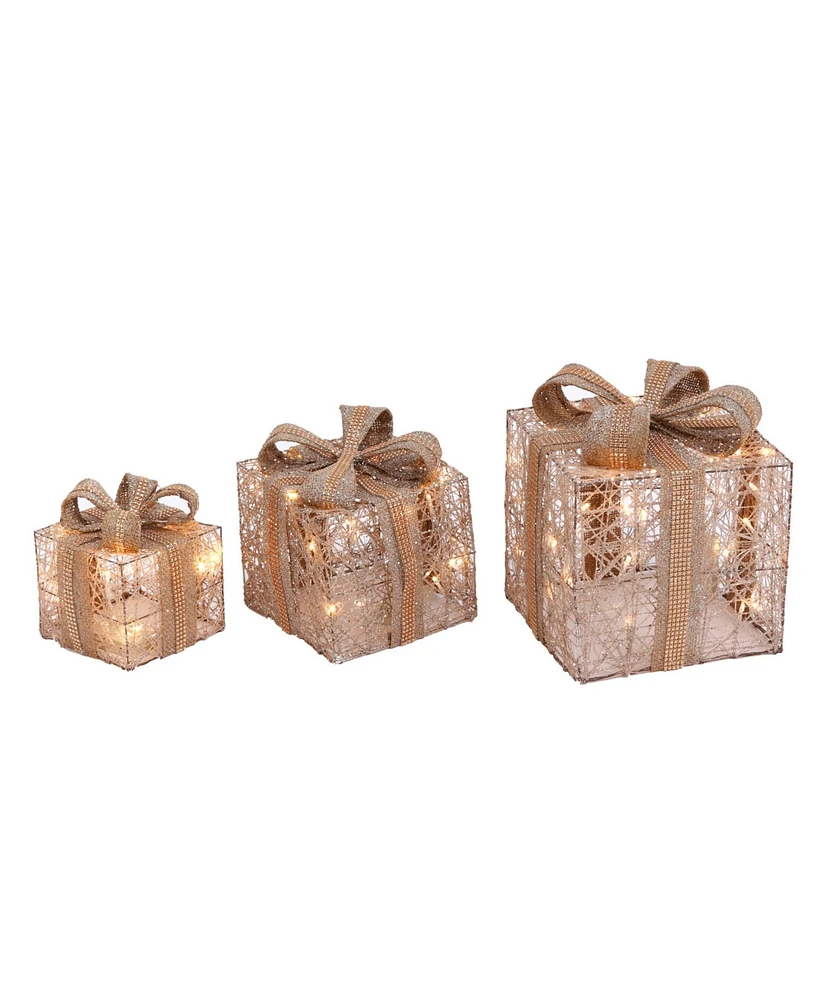 Gerson & Gerson Battery Operated Lighted Holiday Jewel Gift Box Decor, Set of 3