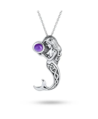 Bling Jewelry Nautical Translucent Color Changing Cz Celtic Knot Siren and Sprite of the SeaAtargatis Mermaid Pendant Necklace For Women Teen .925 Ste