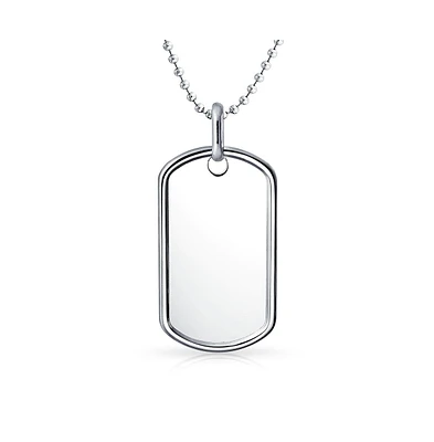 Bling Jewelry Large Army Military Dog Tag Long Bead Ball Chain Pendant Necklace Sterling Silver