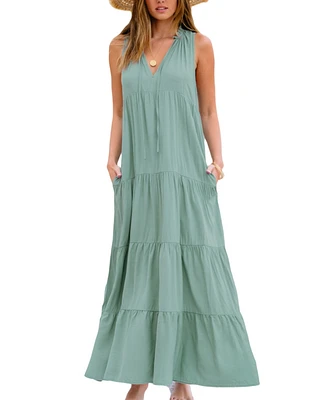 Cupshe Women's Green Sleeveless Tie Neck Maxi Beach Dress