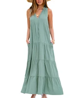 Cupshe Women's Green Sleeveless Tie Neck Maxi Beach Dress