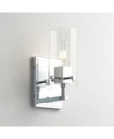 Possini Euro Design Metis Modern Industrial Wall Sconce Lighting Chrome Silver Hardwired 11" High Fixture Clear Glass Shade for Bedroom Bathroom Bedsi