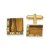 Diamond2Deal 1928 Gold-tone Tiger Eye and Marcasite Cuff Links