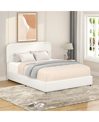 Streamdale Furniture Liv Queen Size Ivory Boucle Upholstered Platform Bed with Patented 4 Drawers Storage, Curved Stitched Tufted Headboard, Wooden Sl