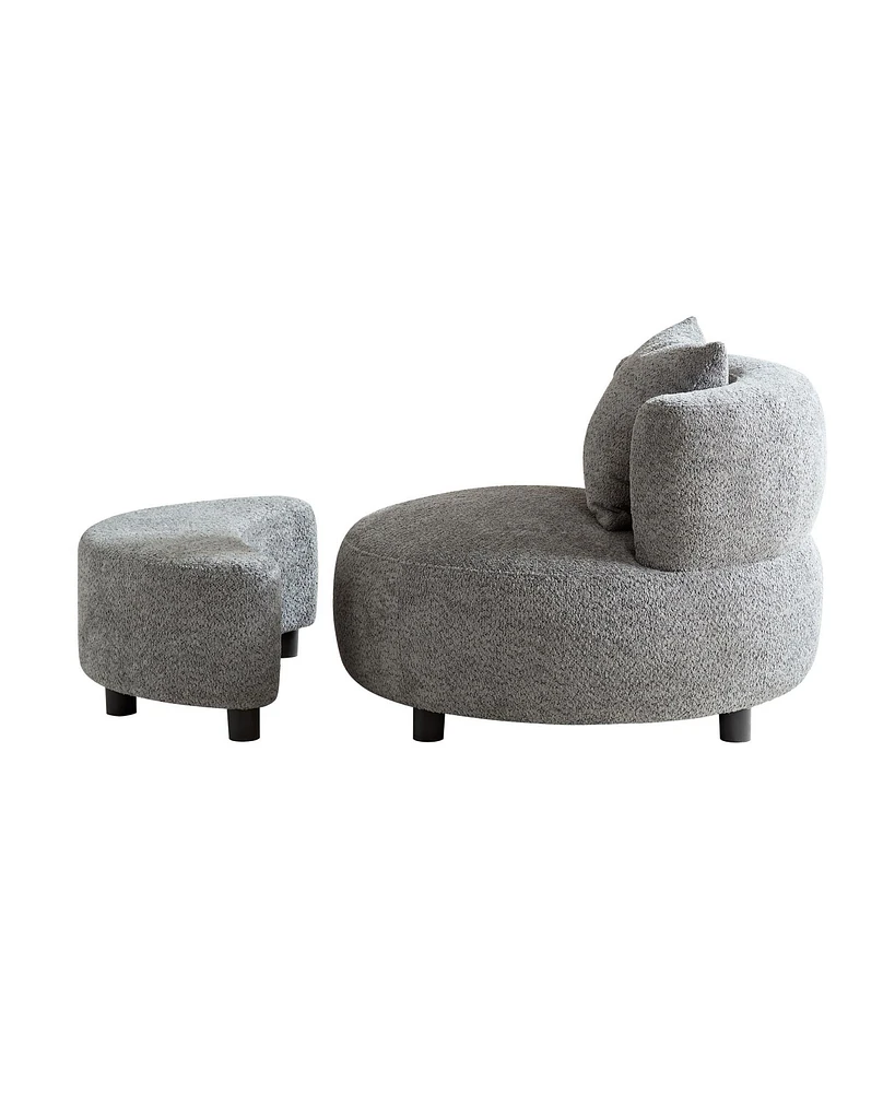 Simplie Fun Plush Teddy Fabric Armchair with Matching Ottoman