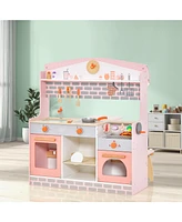 Costway 2 in 1 Kids Play Kitchen & Restaurant Double-Sided Pretend Playset with Canopy