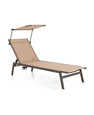 Slickblue Outdoor Chaise Lounge Chair with Sunshade and 6 Adjustable Position-Brown