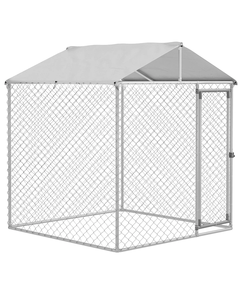 PawHut 6.6' x 6.6' x 4.9' Dog Kennel Outdoor with Waterproof Roof, Silver