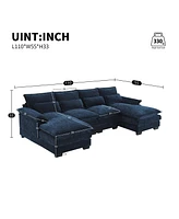 Mondawe 109.8x55.9" Modern U-shaped Sectional Sofa with Waist Pillows,6-seat Upholstered Symmetrical Furniture,Sleeper Couch Chaise Lou