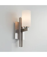 Possini Euro Design Ludlow Modern Wall Light Sconce Mounted Brushed Nickel Hardwired 14" High Fixture Frosted White Glass Shade Decor for Bedroom Bath