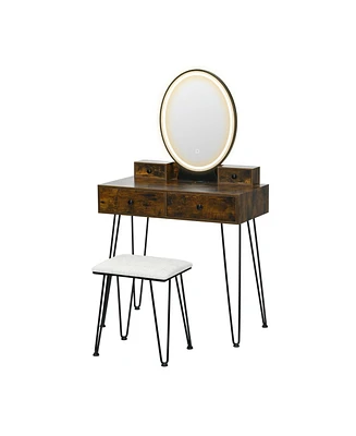 Sugift Vanity Table Set with 3-Color Lighted Dimmable Mirror