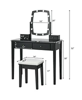 Sugift Vanity Table Set with Lighted Mirror for Bedroom and Dressing Room