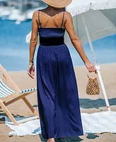 Cupshe Women's Navy Blue Smocked Maxi Beach Dress