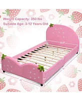 Costway Kids Children Upholstered Platform Toddler Bed Bedroom Furniture Berry Pattern